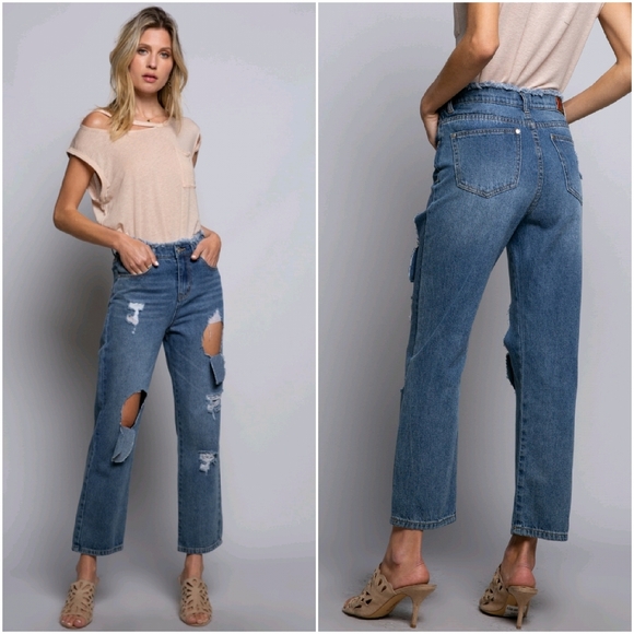 🆕️ POL Wide Leg Destroyed Jeans - Picture 1 of 4